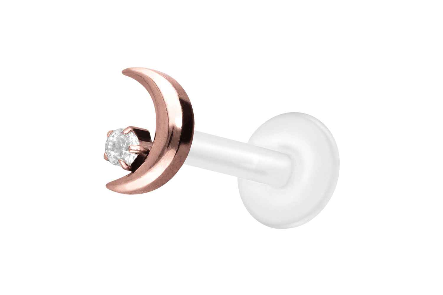 PTFE Labret Piercing mit Innengewinde + Titan-Aufsatz MOND + KRISTALL